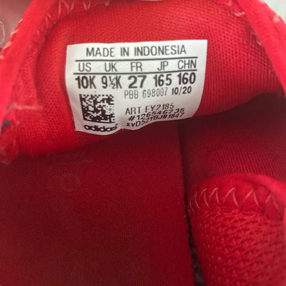 Adidas Kids Red and White Striped Sneakers 10K
